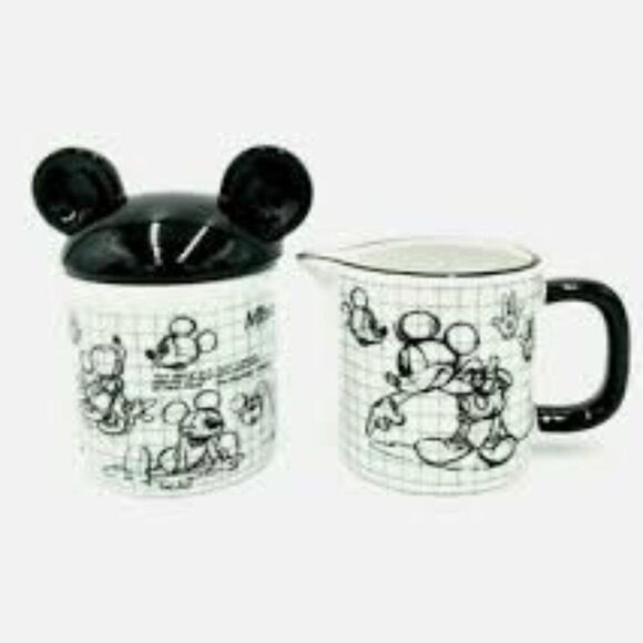 Disney & Zrike SKETCHBOOK Mickey Mouse Creamer & Sugar Bowl w Lid Box Set New - Picture 3 of 11